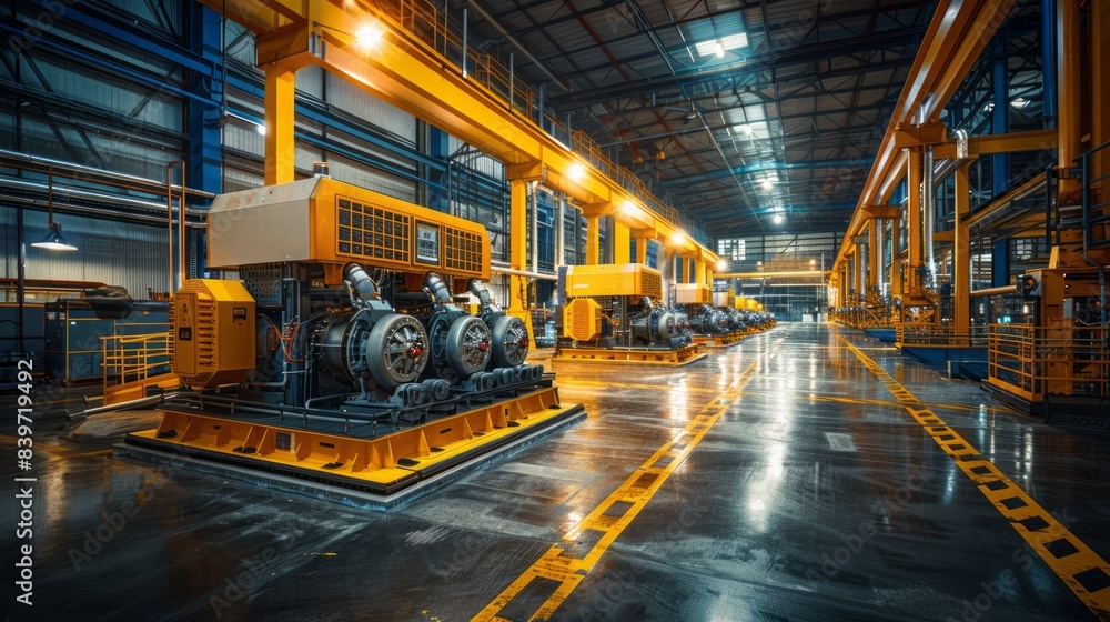 Modern industrial warehouse with heavy machinery and equipment Modern industrial warehouse with heavy machinery and equipment