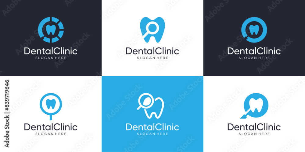 Naklejka premium Dental care and find symbol logo design collection.