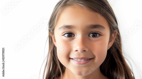 Close-Up Portrait of Smiling Young Girl with Long Hair