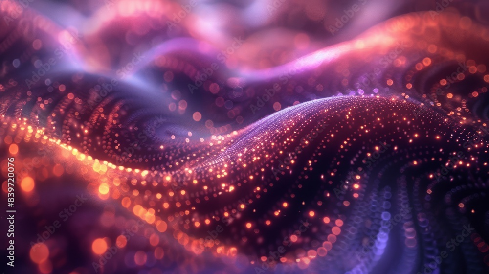 Abstract purple and red particle wave background