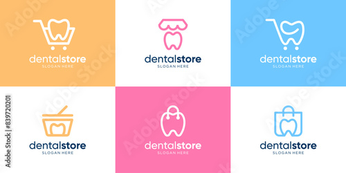 Minimalist dental care and shopping store symbol logo collection.