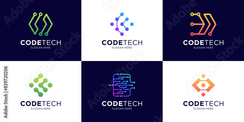 Set of technology code logo design inspiration.