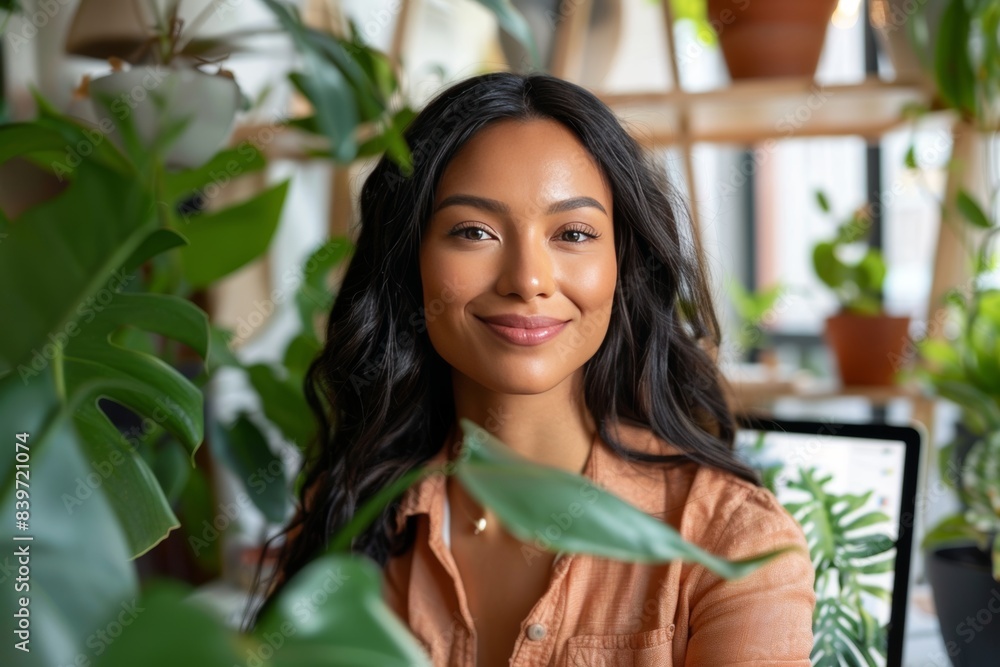 Young entrepreneur engaged in creative project at co working space with plants and natural light