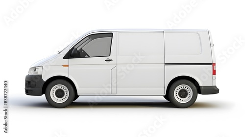 Clean blank white delivery van isolated, side view of plain car cargo carrier with transparent Background © Ziyan