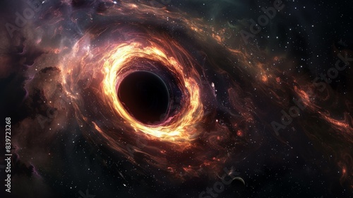 A black hole is shown in the center of the image