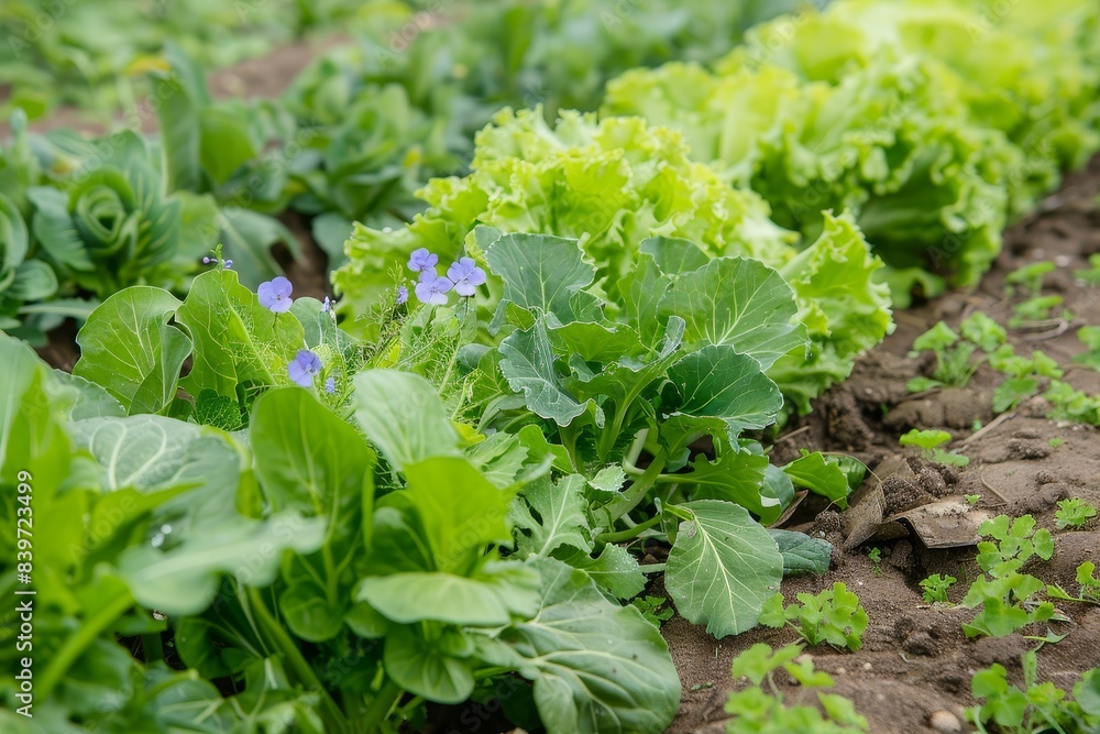 Green leaves of chicory and lettuce in Brazilian farm garden bed Green leaves of chicory and lettuce in Brazilian farm garden bed
