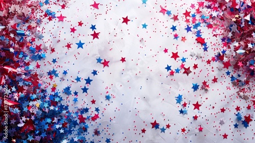 Colorful star confetti scattered on a white background photo