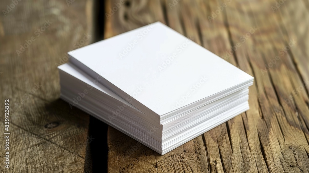 A stack of white business cards sits on a wooden surface A stack of white business cards sits on a wooden surface