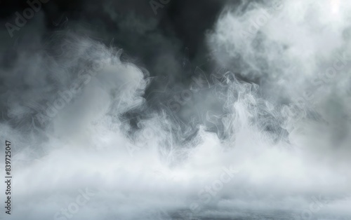 swirls of white smoke against a contrasting dark background, creating a mysterious and airy feel