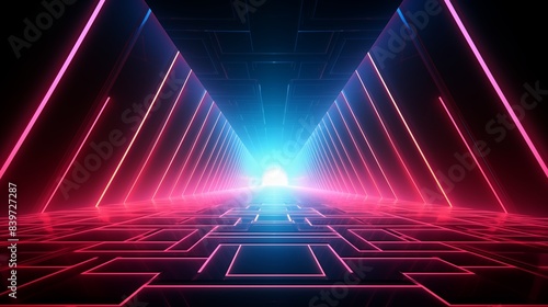 Futuristic Neon Triangle Path with Glowing Grid and Horizon.