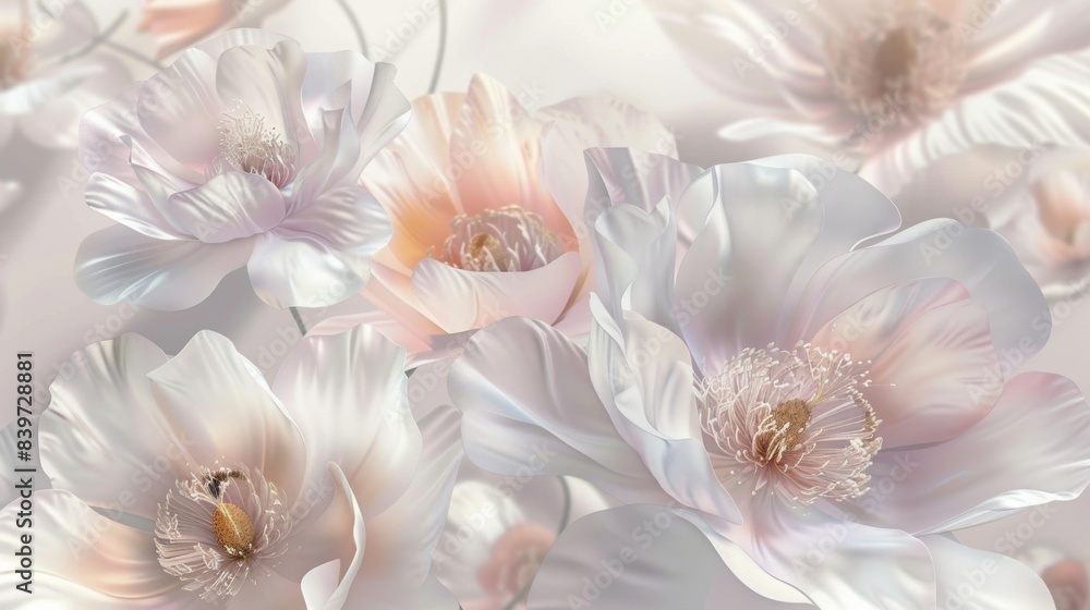 Obraz premium This image features soft pastel-colored 3D-rendered flowers with delicate details, providing a dreamy aesthetic