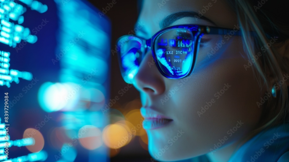Tech-savvy professional working late hours Tech-savvy professional working late hours