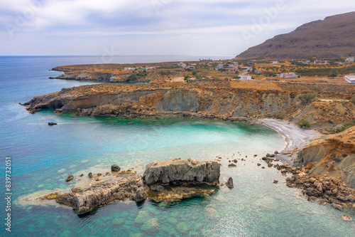 Famous sandy beach of Kalo Nero and Staousa near Makris Gialos  Crete  Greece.