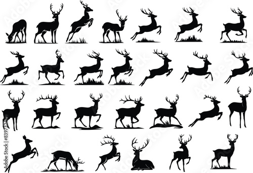 Silhouette Collection of Deer in Various Poses Vector File