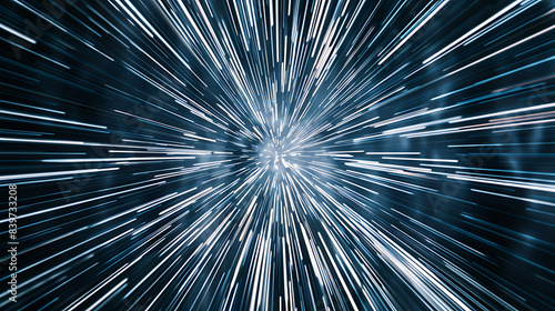 an abstract burst of white and black lines radiating from a central point against a dark blue background photo