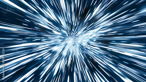 an abstract burst of white and black lines radiating from a central point against a dark blue background photo