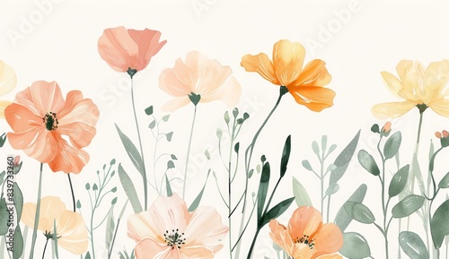 Wallpaper Mural Simple flat illustration of spring flowers in muted colors in a minimalist style with a white background featuring pale pink and orange hues Torontodigital.ca