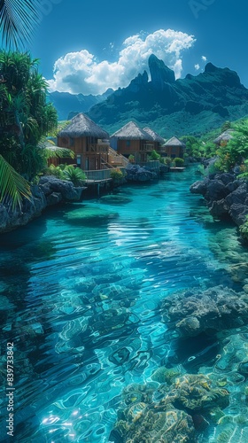Beautiful scenery of Bora Bora French Polynesia photorealstic hdr 32k  generated with AI