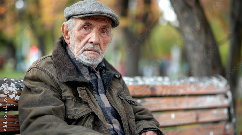 An image of an older man sitting on a bench looking lost and unsure of where he is An image of an older man sitting on a bench looking lost and unsure of where he is