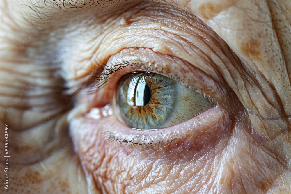 Close up of a human eye with detailed texture and color, offering a unique and captivating image Close up of a human eye with detailed texture and color, offering a unique and captivating image