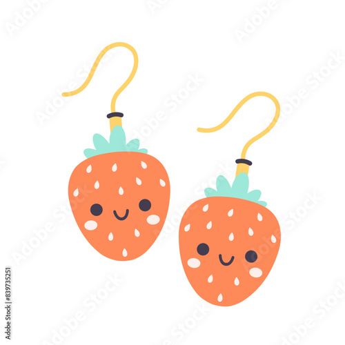 Kids jewelry. Colorful handmade earrings. Vector illustration in flat style