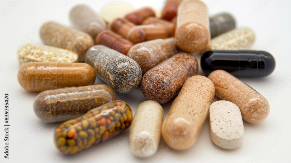 A variety of supplements including B vitamins amino acids and herbal extracts all targeted for improved cognitive function and mental clarity A variety of supplements including B vitamins amino acids and herbal extracts all targeted for improved cognitive function and mental clarity