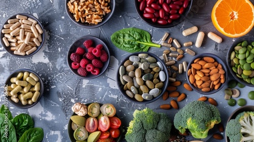 An overhead view of a variety of supplements and vitamins for brain health highlighting the importance of maintaining a balanced and nourished brain