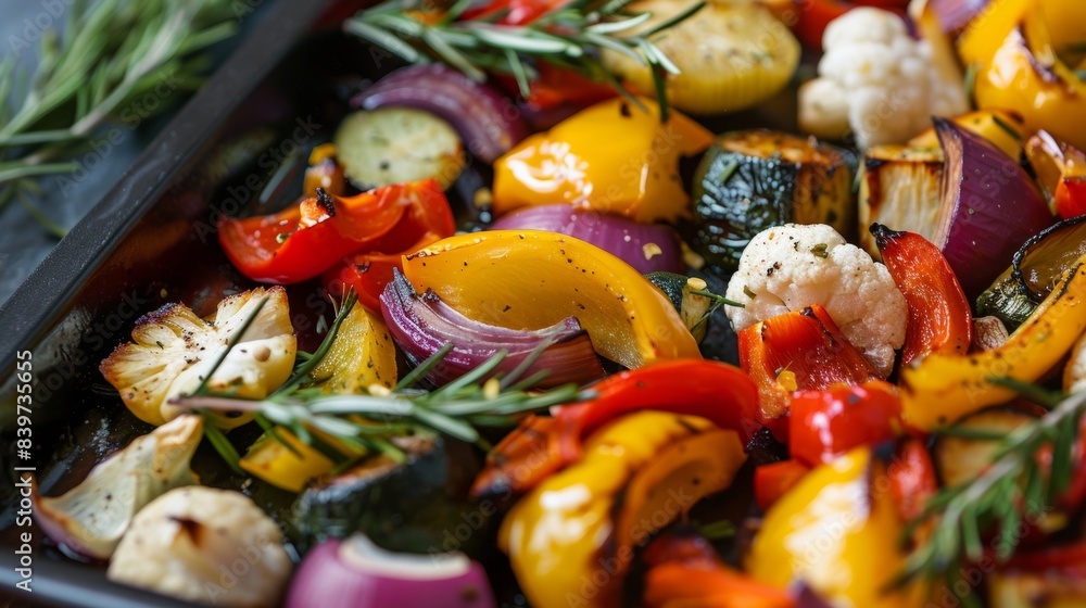 A plate of roasted vegetables packed with essential nutrients and fiber for maintaining a healthy brain and body A plate of roasted vegetables packed with essential nutrients and fiber for maintaining a healthy brain and body