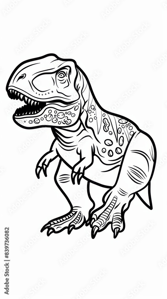 Monochrome simple spatial tiranosaurus rex from other planet coloring book page for kids ages 814 whimsical childrens illustration friendlier bold thick lines, generated with AI Monochrome simple spatial tiranosaurus rex from other planet coloring book page for kids ages 814 whimsical childrens illustration friendlier bold thick lines, generated with AI