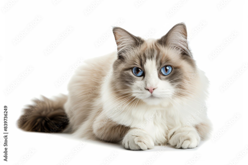 Obraz premium Photo medium view cat ragdoll cat front full body looking at me background is pure white background with focused lighting, generated with AI