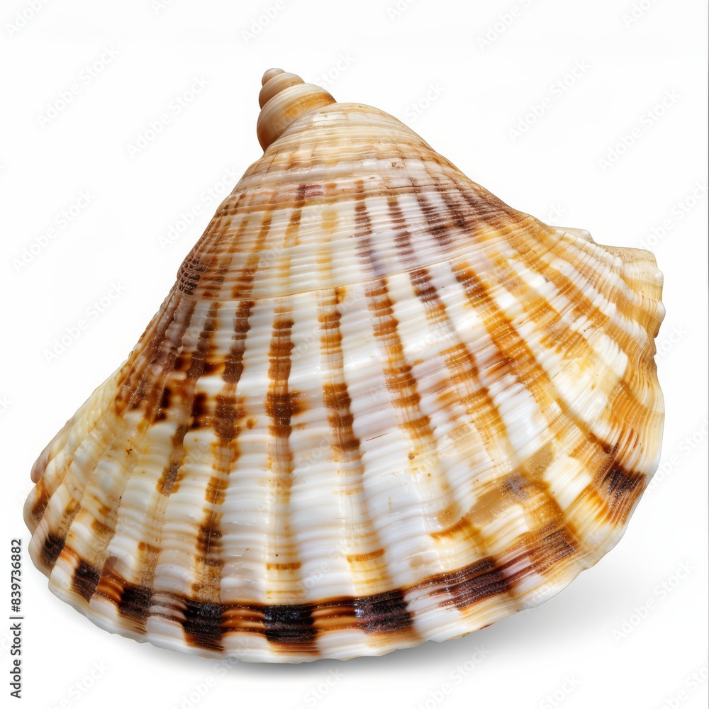 Fototapeta premium Seashell Isolated white background single object without shadow detailed dicut style, generated with AI