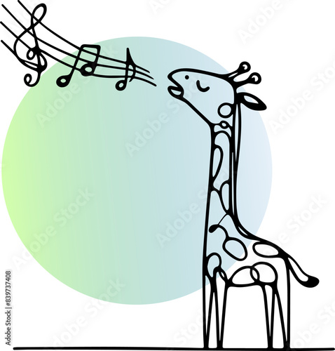 Giraffe with notes, sings