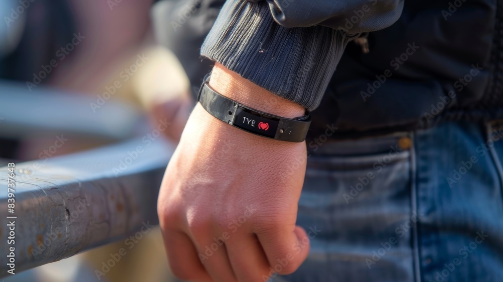 A person wearing a bracelet with a medical alert symbol and the words Type 1 Diabetes written on it