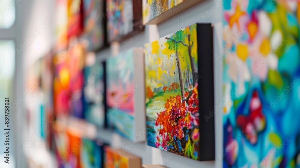 Fototapeta premium A display of visually stimulating paintings and artwork designed specifically for people with dementia or Alzheimers
