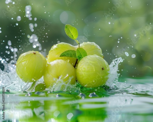 Photo of a fresh amla with water splash