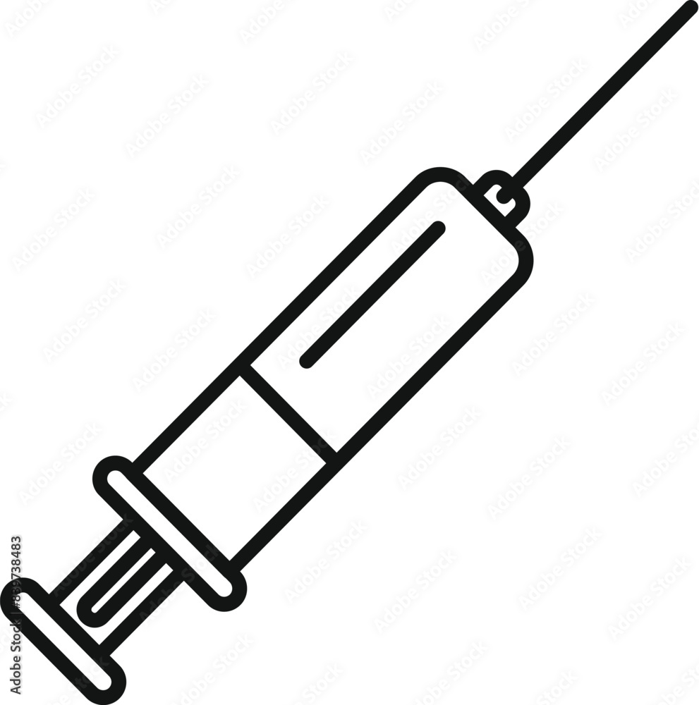 Simple, bold outline depicting a syringe, useful for representing injections, vaccines, and medical procedures Simple, bold outline depicting a syringe, useful for representing injections, vaccines, and medical procedures