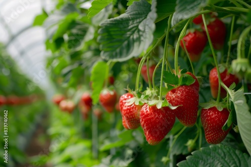 Strawberries growing in greenhouses