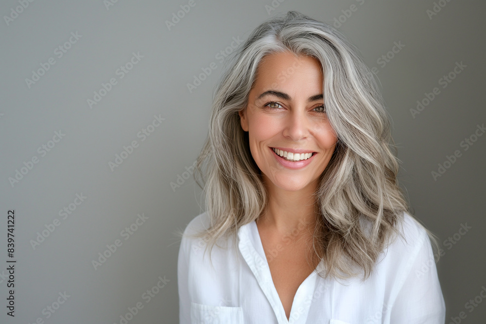 Smiling Woman with Gray Hair Smiling Woman with Gray Hair