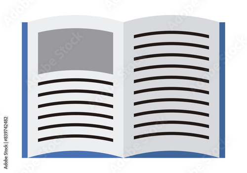 Libro abierto de lectura con cubierta azul.