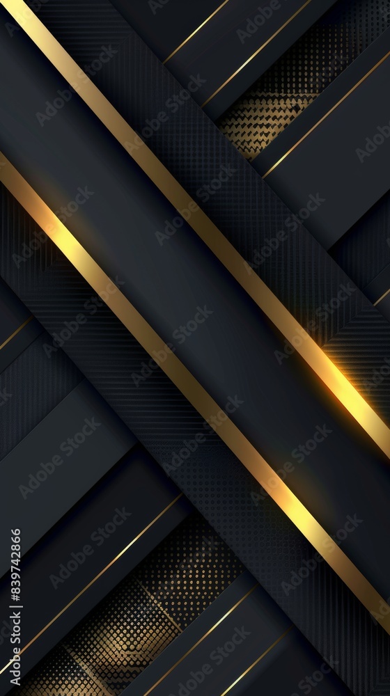 Obraz premium Abstract black and gold background. Minimalist style cover template with vibrant perspective 3d geometric shapes collection. Ideal design for social media, cover, banner, flyer.