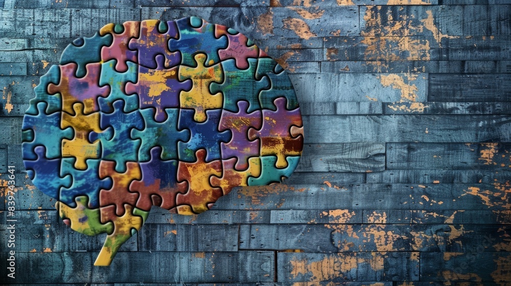 Fototapeta premium An artistic depiction of a brain with a few puzzle pieces missing representing the potential for hope and improvement through treatment and therapy