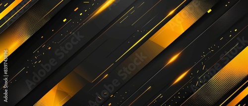 Abstract black and gold background. Minimalist style cover template with vibrant perspective 3d geometric shapes collection. Ideal design for social media, cover, banner, flyer.