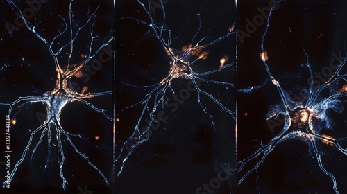 A series of images showing the progression of neuron degeneration in a person with Huntingtons disease photo