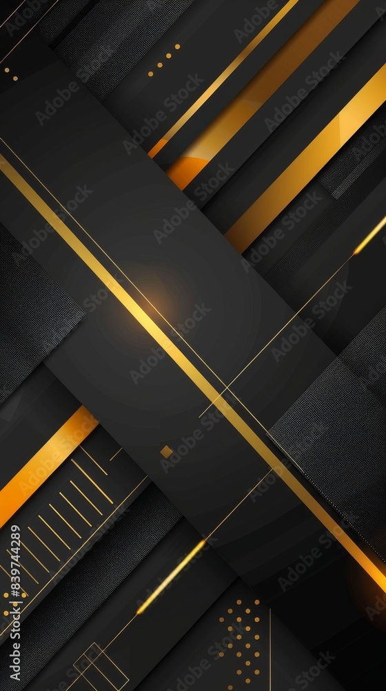 Obraz premium Abstract black and gold background. Minimalist style cover template with vibrant perspective 3d geometric shapes collection. Ideal design for social media, cover, banner, flyer.