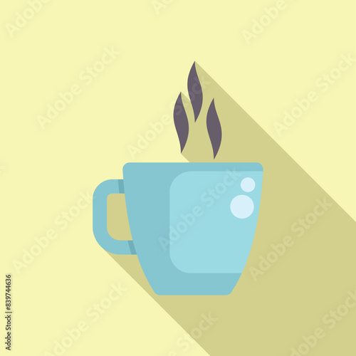 Blue cup of steaming hot beverage with long shadow