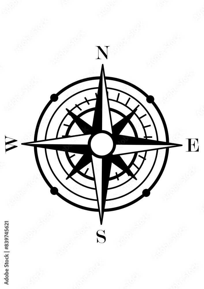 Naklejka premium Nautical Compass | Geographical Position | Navigating Equipment | Exploration | Outdoor Adventure | Navigation | Direction Device | Original Illustration | Vector and Clipart | Cutfile and Stencil