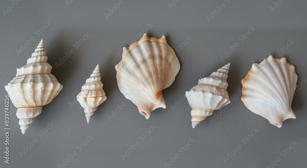 sea shells on grey background sea shells on grey background