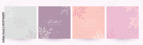 Floral background collage with leafy branches for social media posts. Design for cosmetics, skin care, wedding