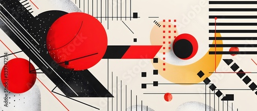 Bold abstract art background with red, black, and white geometric elements, ideal for contemporary design, digital art, and creative projects