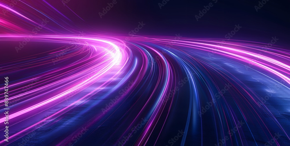 Dynamic and vibrant abstract background with fast-moving neon light trails in pink, purple, and blue hues, curving and twisting over a dark surface, suggesting speed and modernity Dynamic and vibrant abstract background with fast-moving neon light trails in pink, purple, and blue hues, curving and twisting over a dark surface, suggesting speed and modernity
